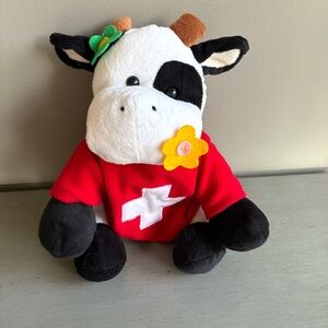 Rodadou Roda Cow Plush Toy Mooing Sounds Switzerland Red Shirt Flower 14 Inch